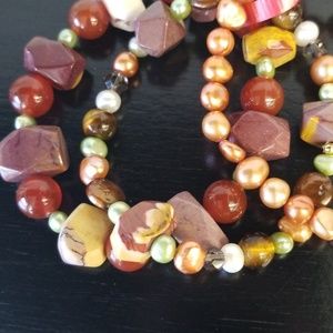 Stretch bracelets 3pc Mookaite beads and Pearls